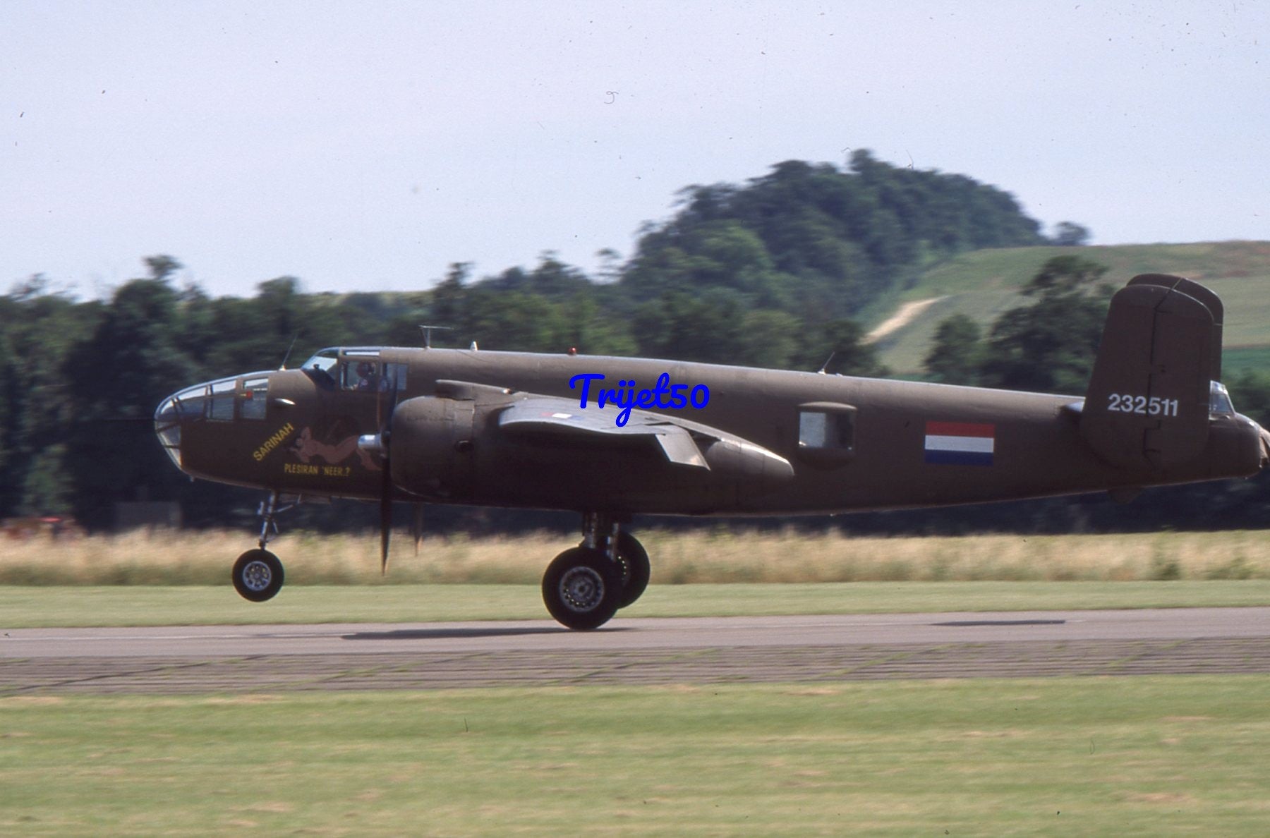 35mm Military Aircraft Slide B-25 Mitchell N3205Q 232511 at Duxford in 2002