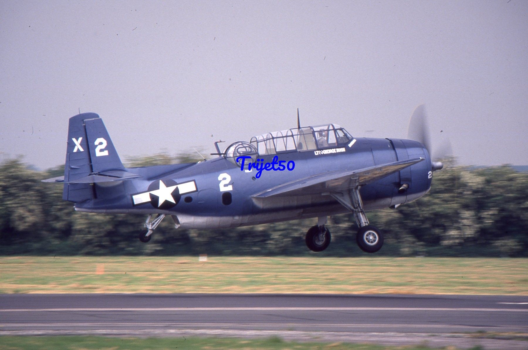 35mm Military Aircraft Slide TBM-3 Avenger N6827C at North Weald in 1990