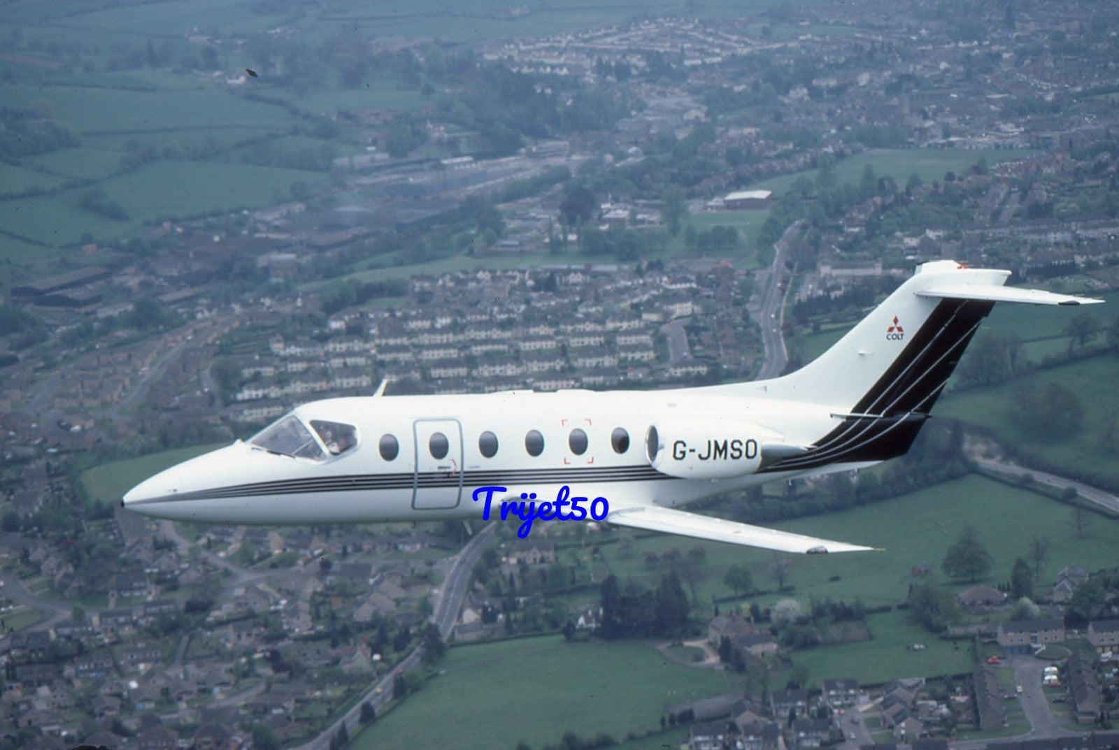 35mm Civil Aircraft Slide Mitsubishi Diamond G-JMSO Air-Air in 1984