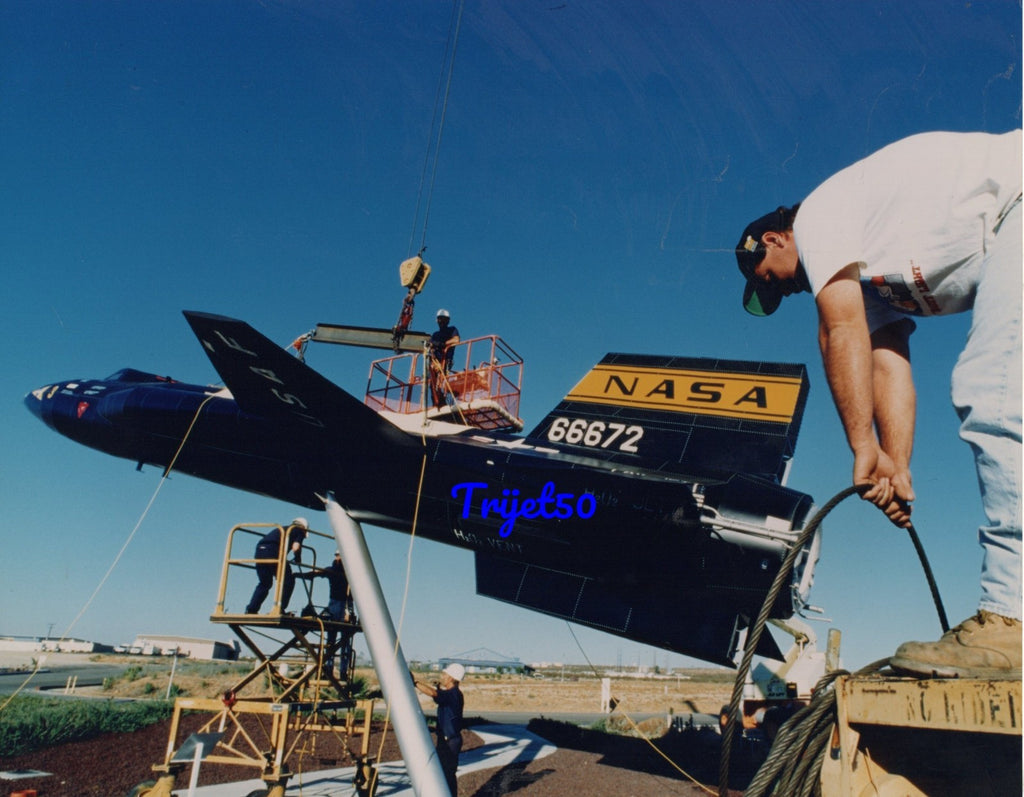 10x8 Colour Photo X-15 Replica after restoration being re-mounted at Dryden 1995
