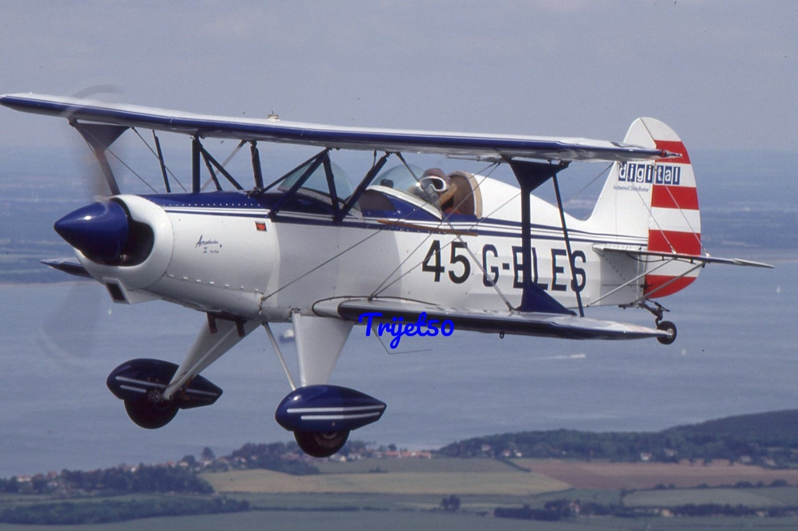 35mm Civil Aircraft Slide Acroduster Too G-BLES Air-Air over Isle of Wight