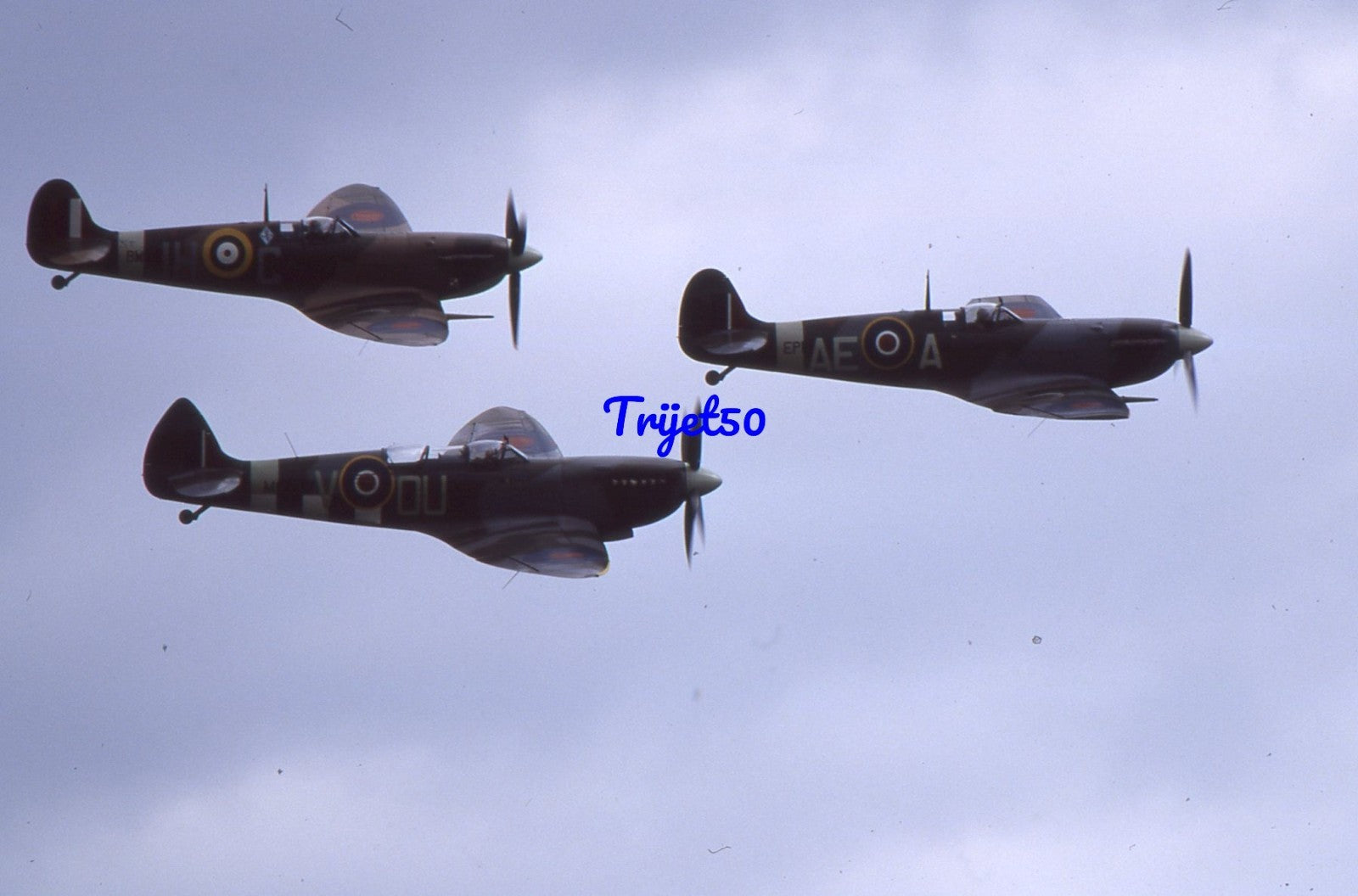 35mm Military Aircraft Slide Spitfire G-MKVB G-LFVB G-LFIX Formation Duxford 2001