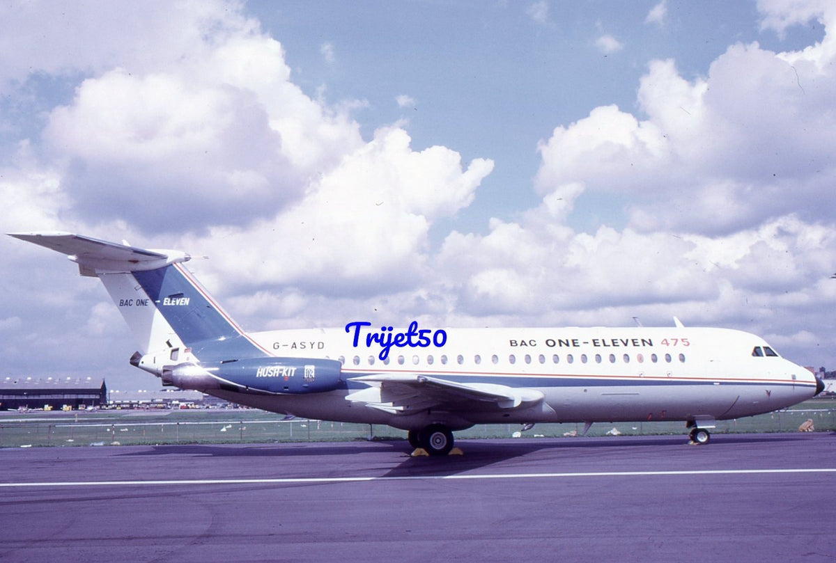 35mm Civil Aircraft Slide BAC 1-11 G-ASYD BAC ONE-ELEVEN 475 Farnborough 1974