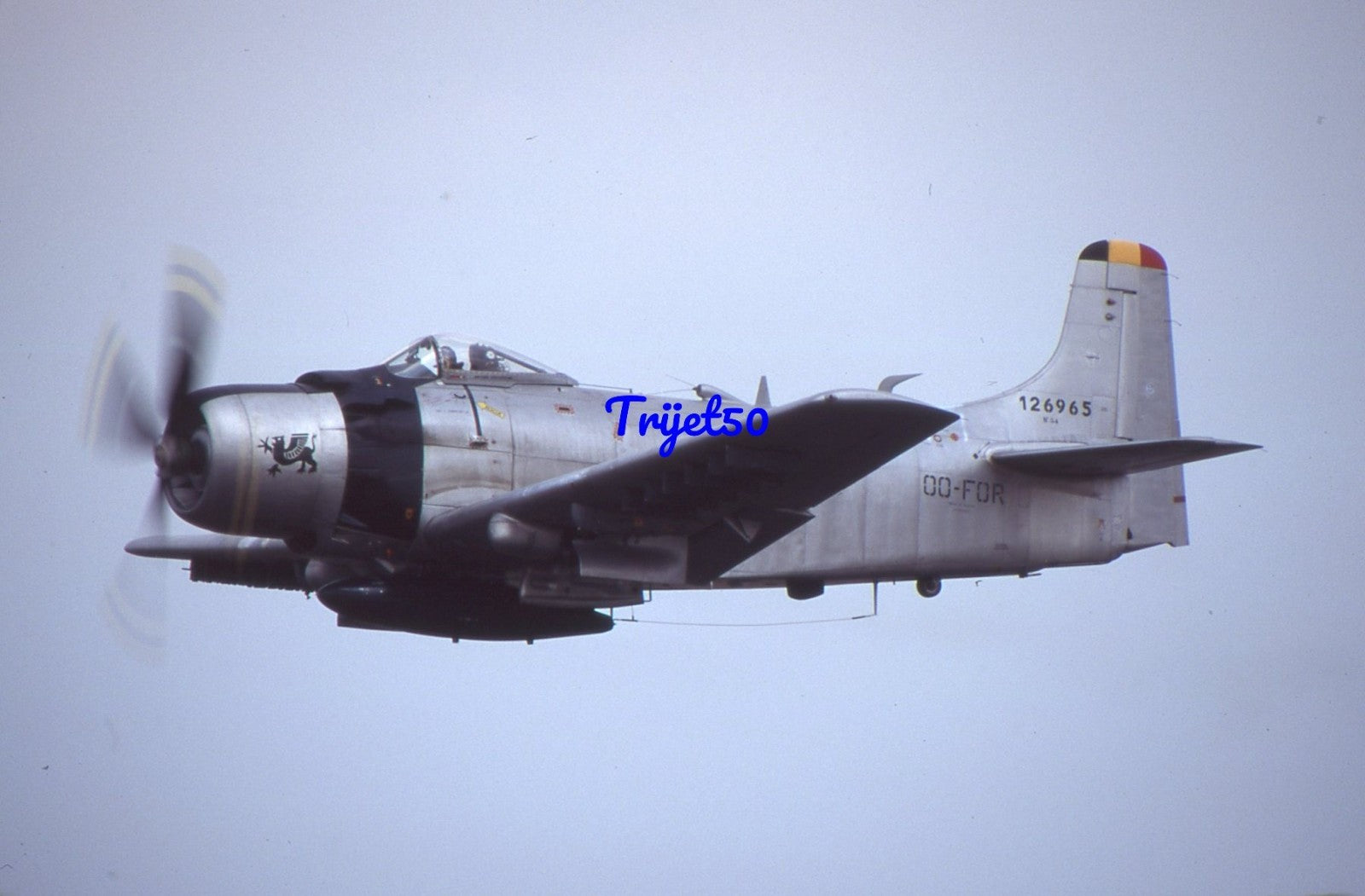 35mm Military Aircraft Slide Douglas Skyraider OO-FOR 126965 Kleine-Brogel 1995