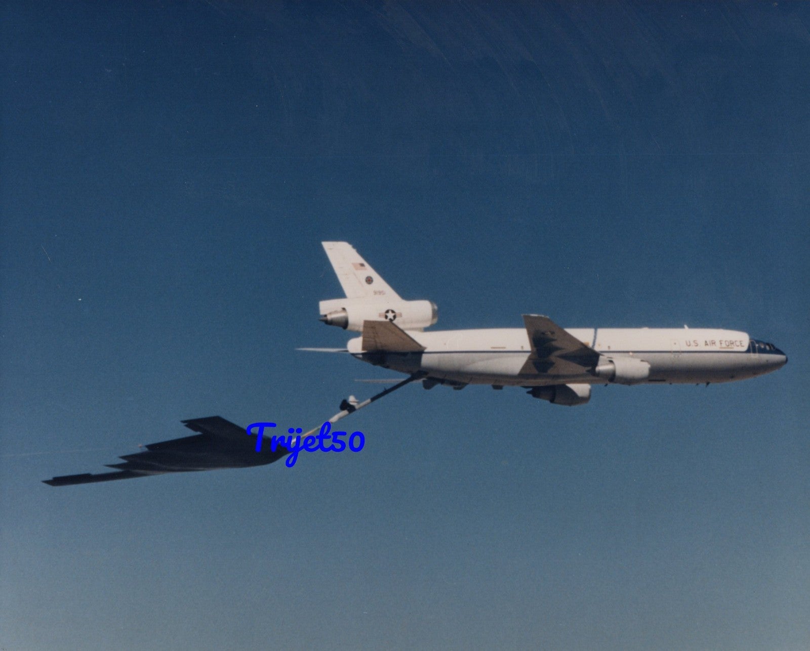 10X8 Colour Photo Northrop B-2 refuel with KC-10 Extender