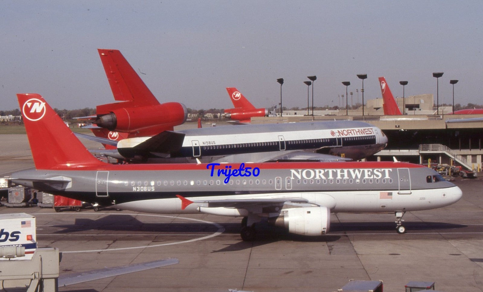 35mm Civil Aircraft Slide Airbus A320 N308US Northwest Airlines Detroit 1991