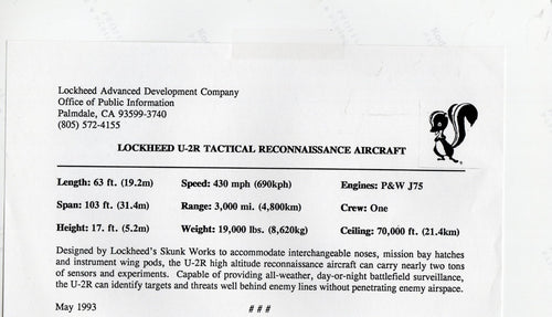 10x8 Colour Photo Lockheed U-2R Tactical Reconnaissance Aircraft 1993
