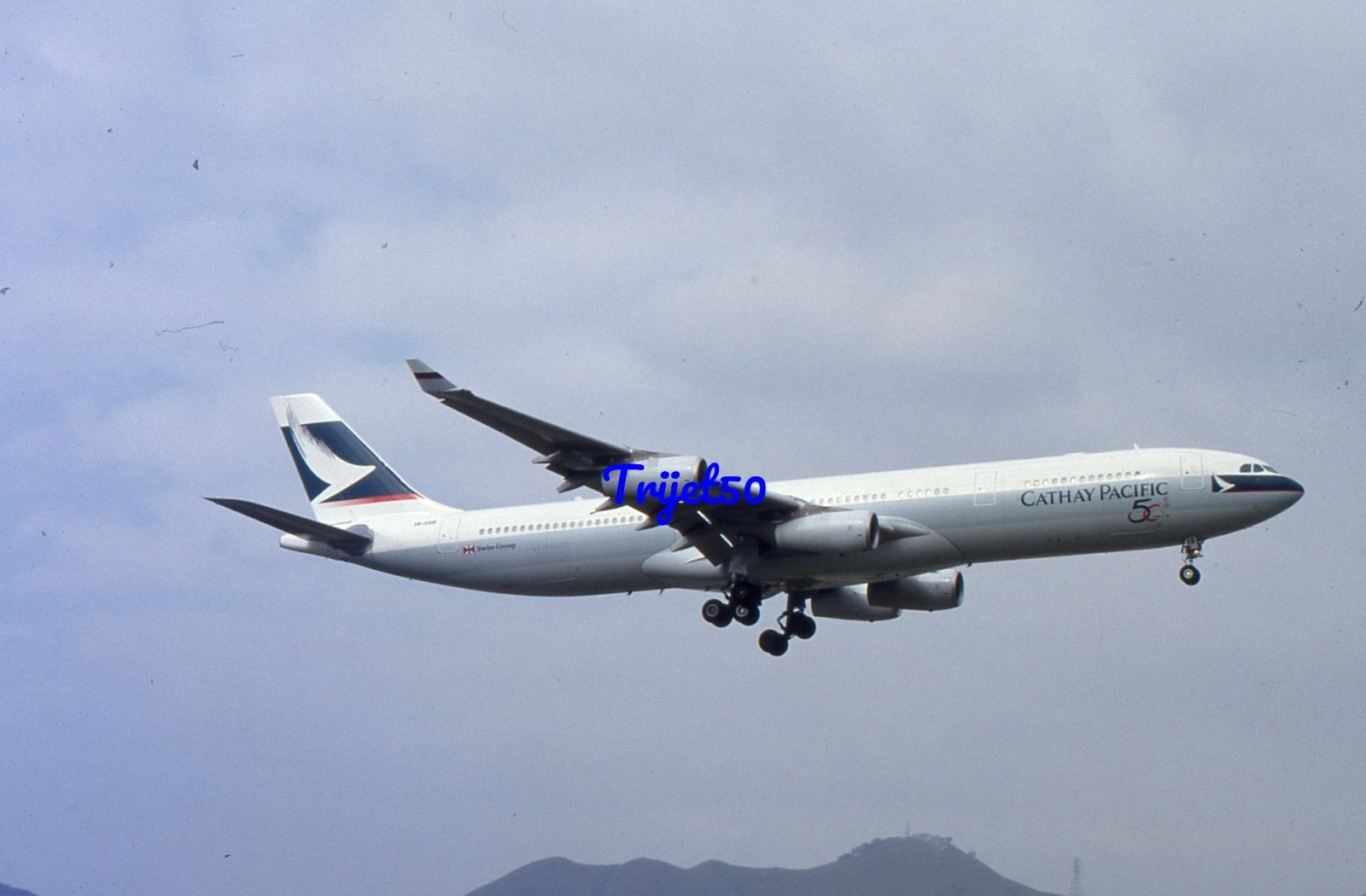 35mm Airliner Slide Airbus A340 VR-HKB Cathay Pacific Kai Tak 1996