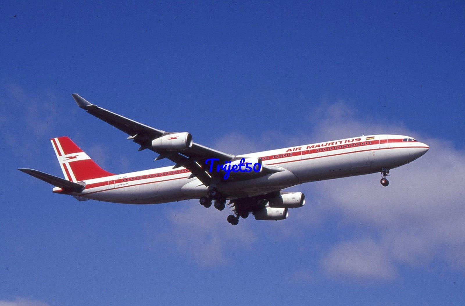 35mm Civil Aircraft Slide Airbus A340 3B-NBD Air Mauritius Heathrow 2001