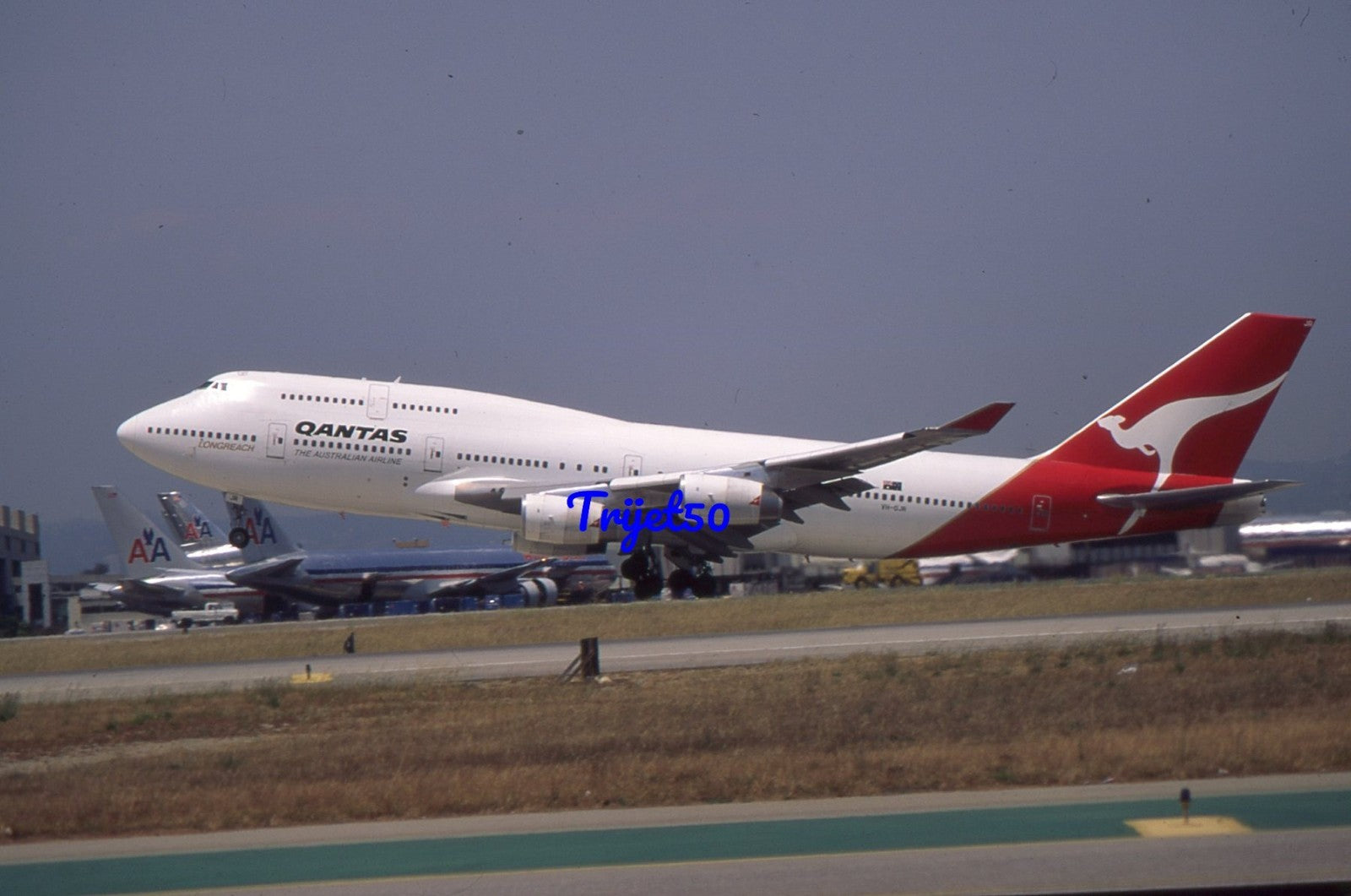 35mm Civil Aircraft Slide Boeing 747 VH-OJR Qantas LAX
