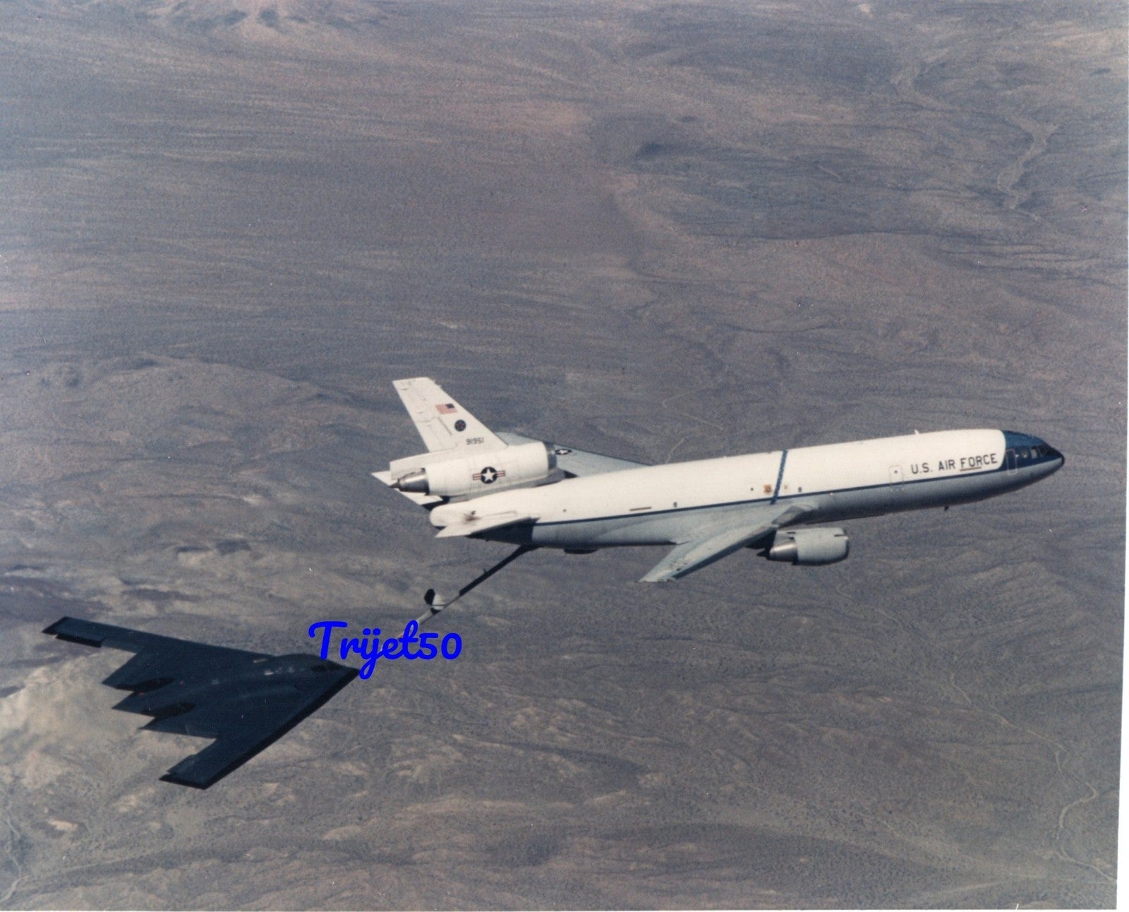 10X8 Colour Photo Northrop B-2 very close proximity testing with KC-10 Extender