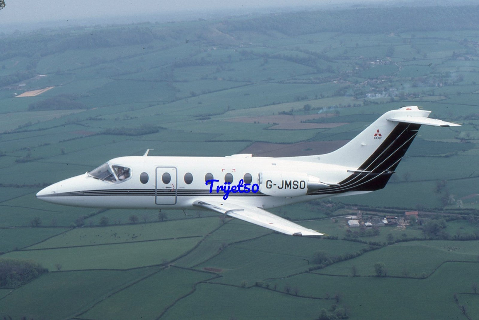 35mm Civil Aircraft Slide Mitsubishi Diamond G-JMSO Air-Air 1984