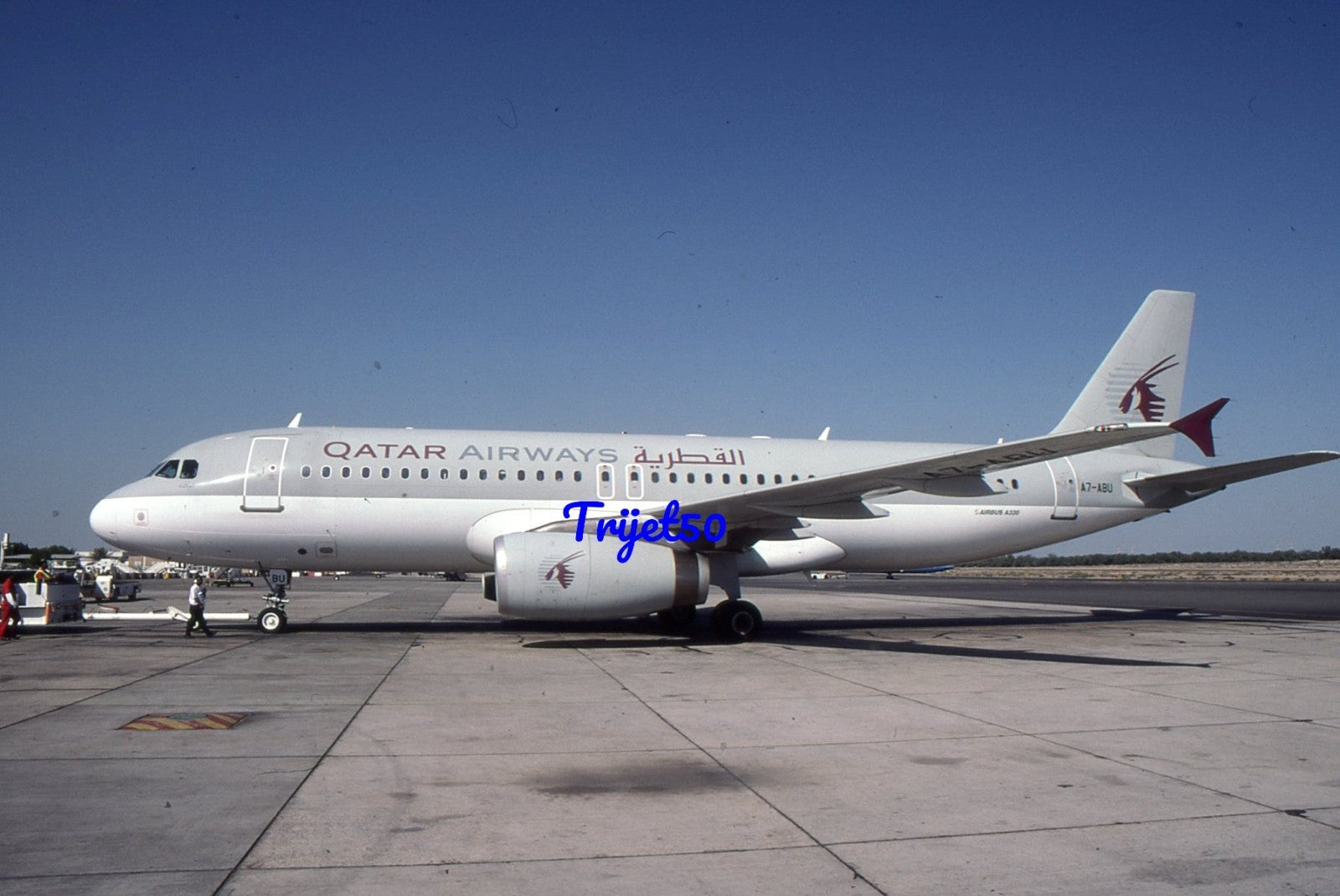 35mm Civil Aircraft Slide Airbus A320 A7-ABU Qatar Airways Sharjah 2002